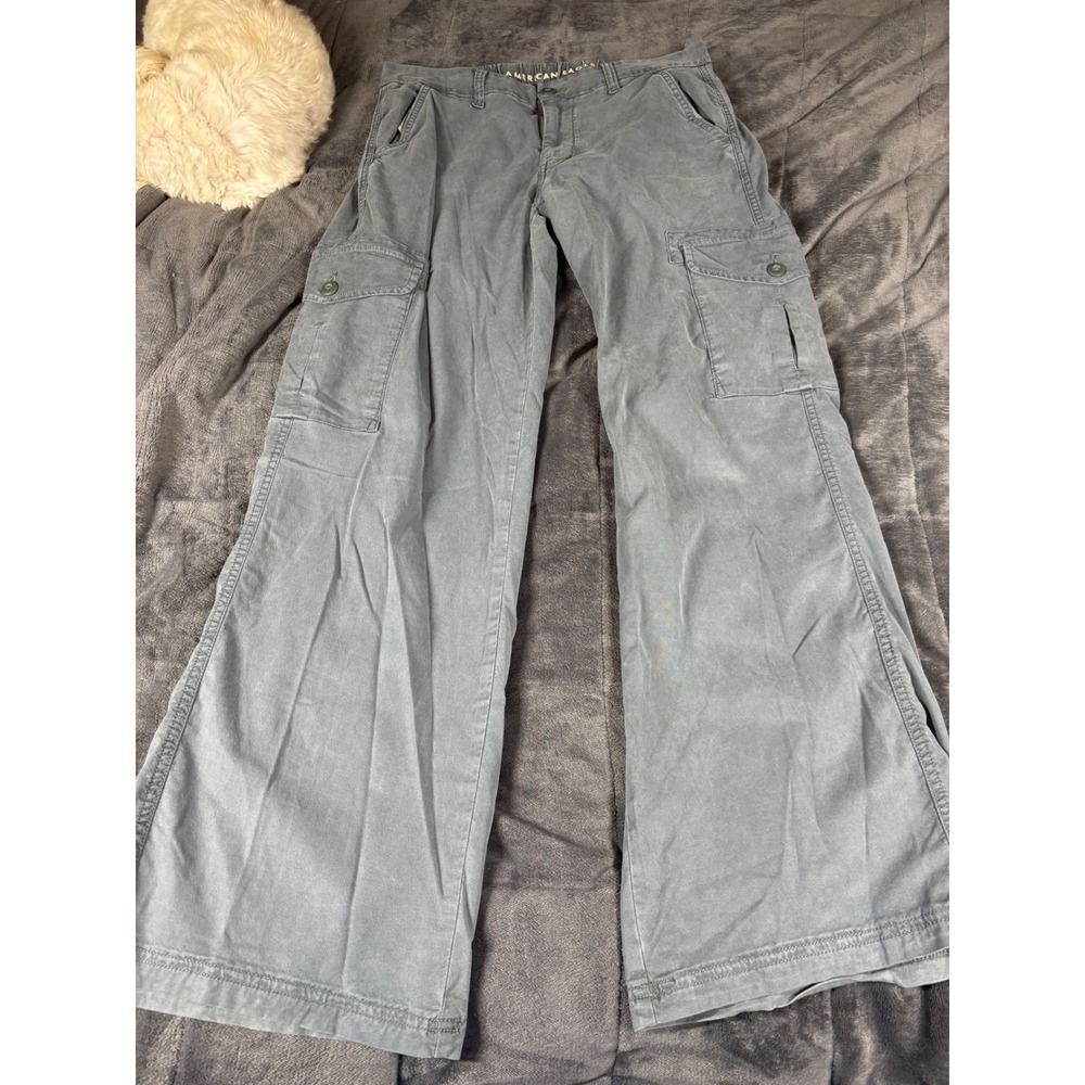 American Eagle Gray Wide Leg Cargo Pants Women 6 Stretch Lyocell Real Utility
